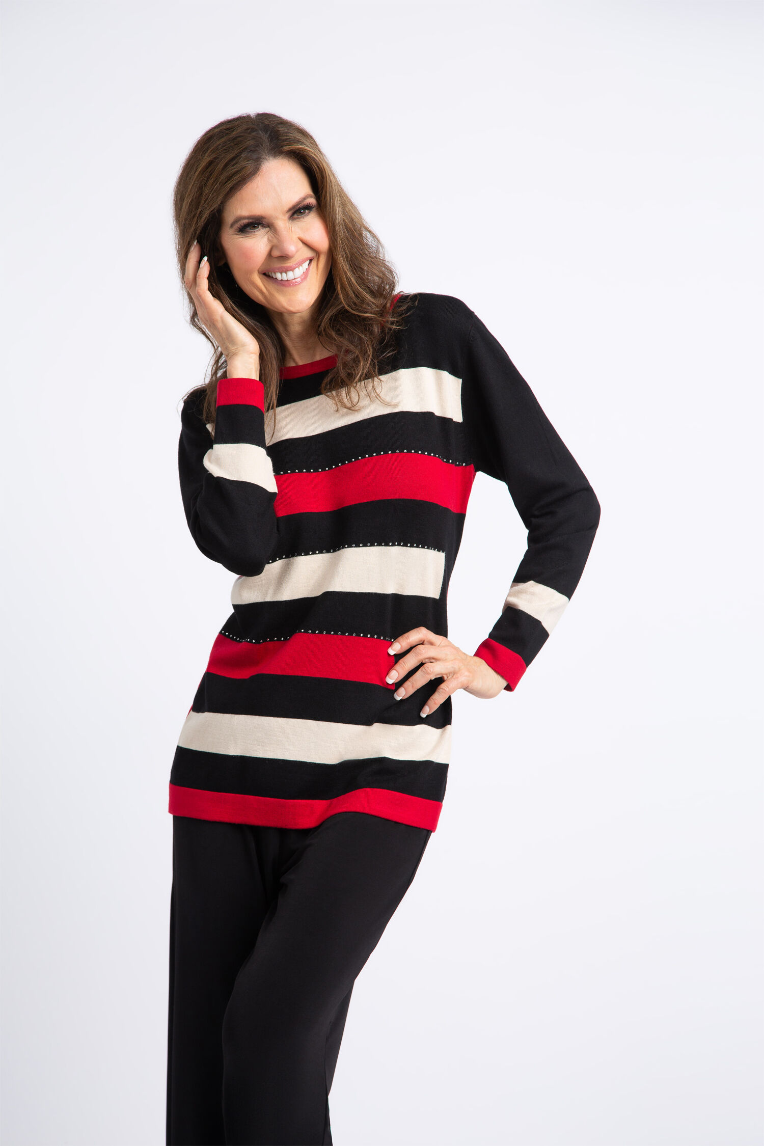 Striped Hotfix Crewneck Sweater Image 2