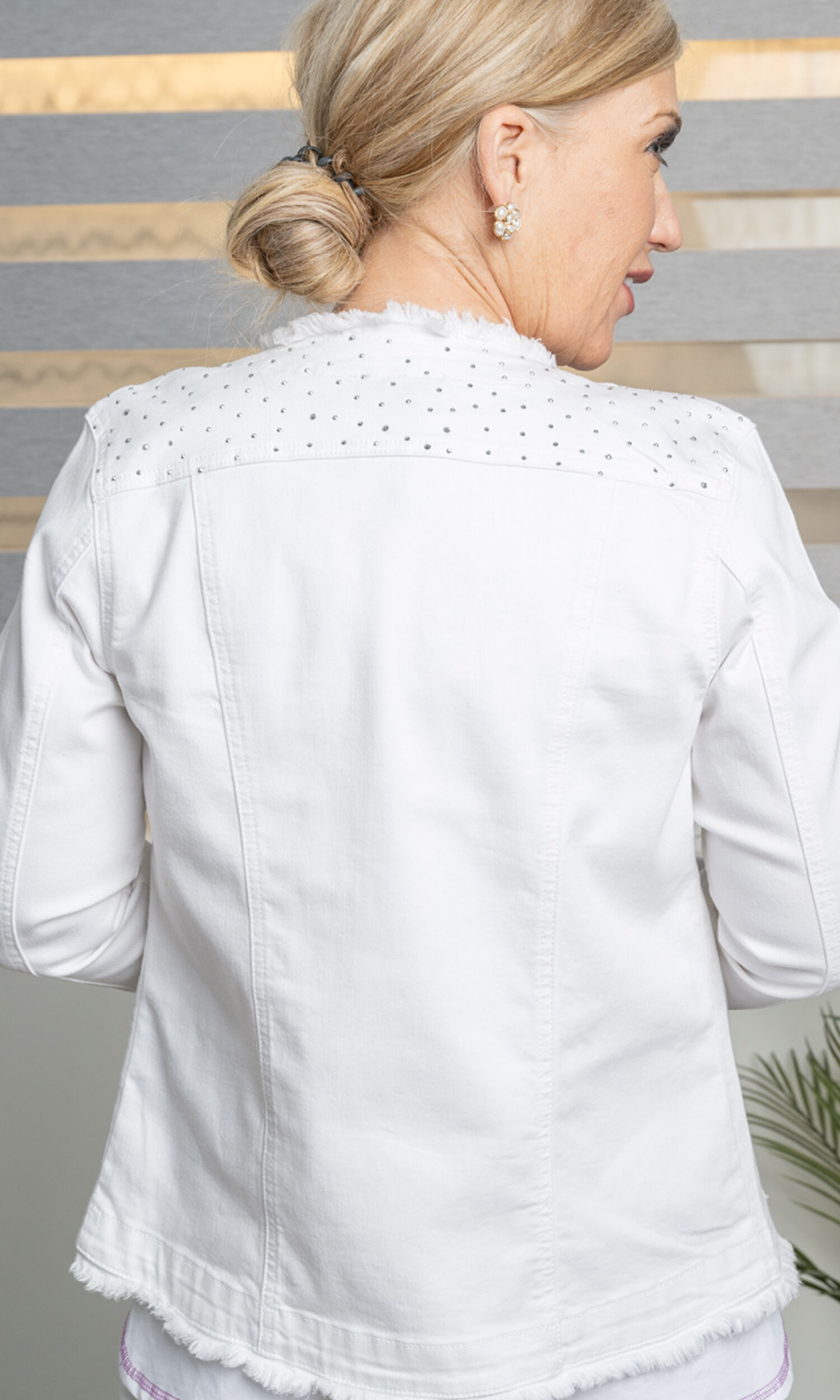 White Denim Rhinestone Jacket Image 2