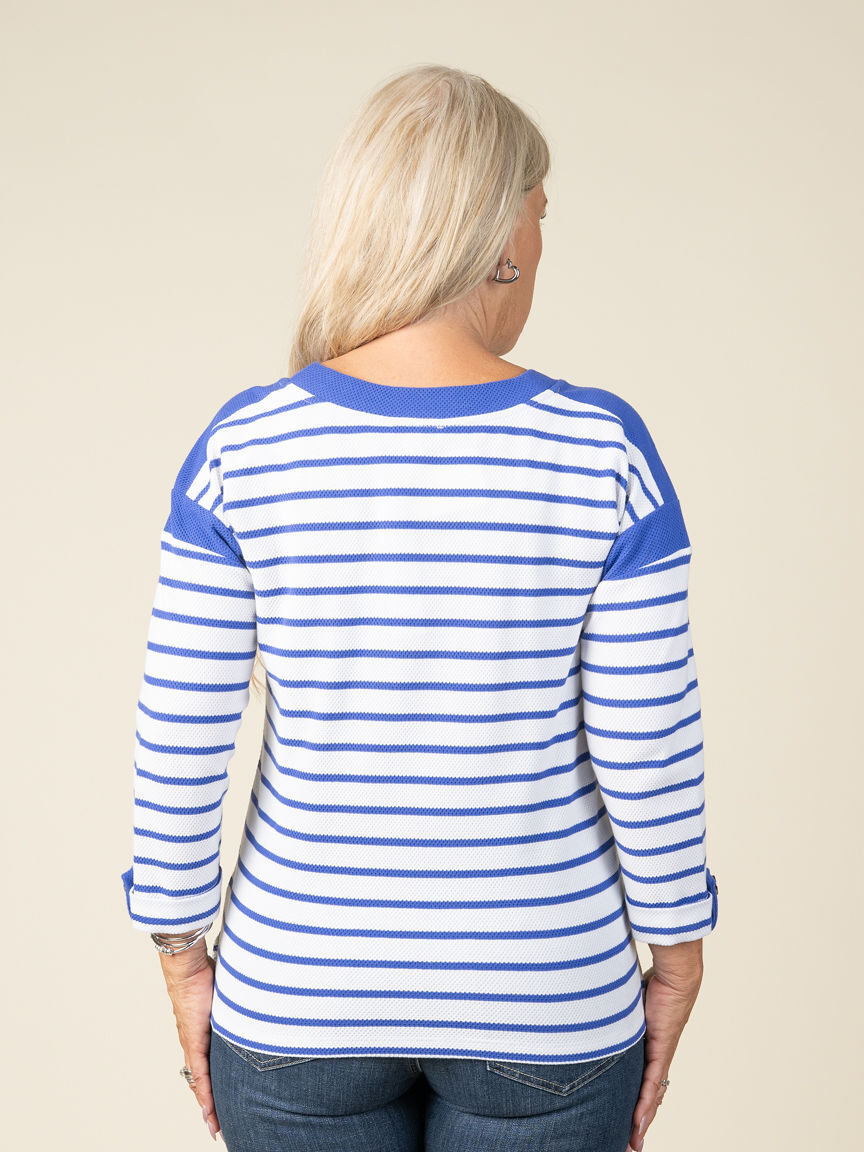 3/4 Sleeve Waffle Knit Boat Neck Top