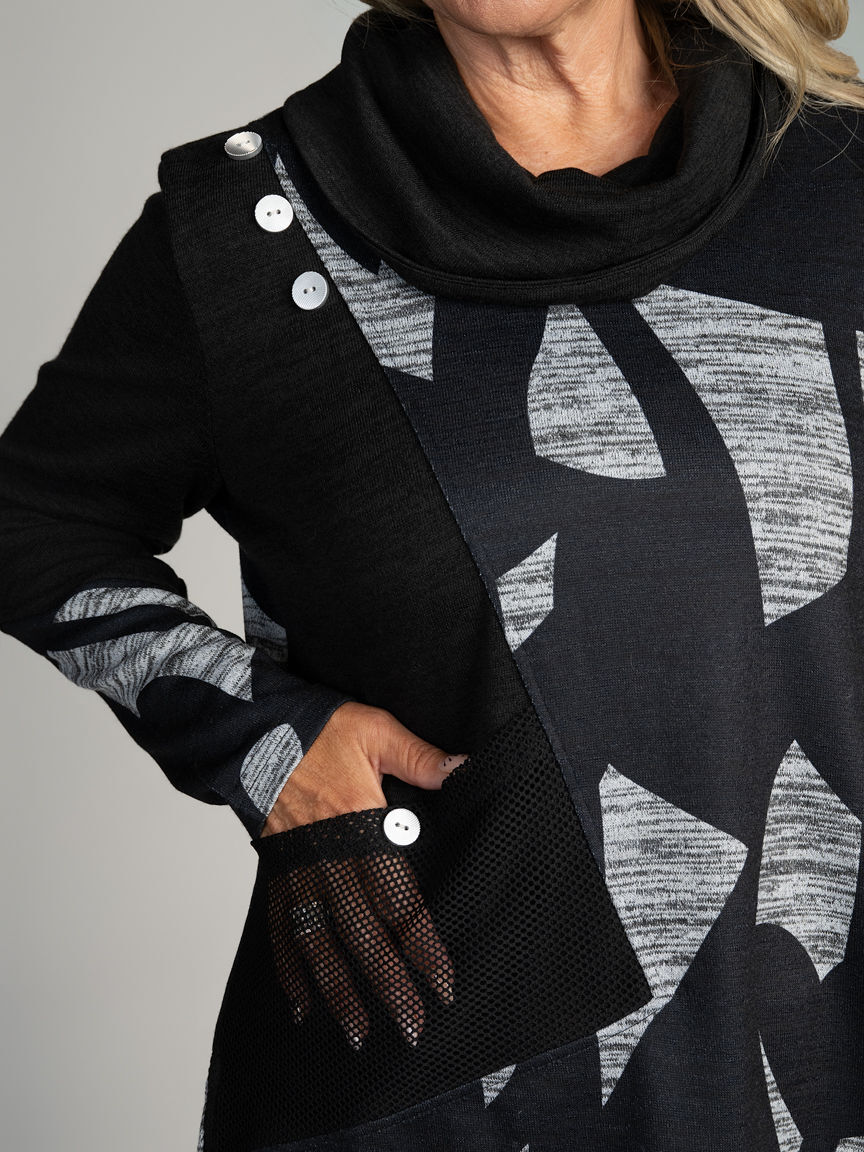 Cowl Neck Top with Mesh Pocket