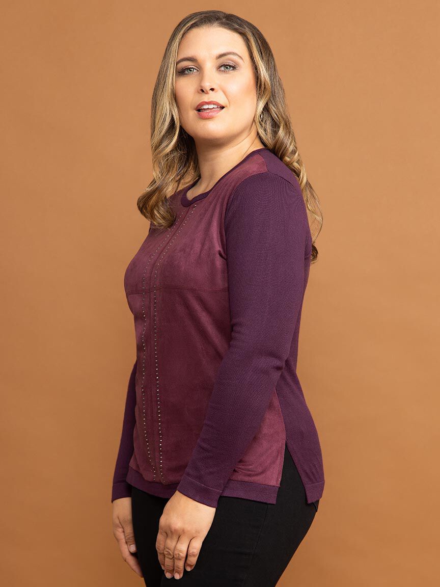 Long Sleeve Suede Top with Hotfix