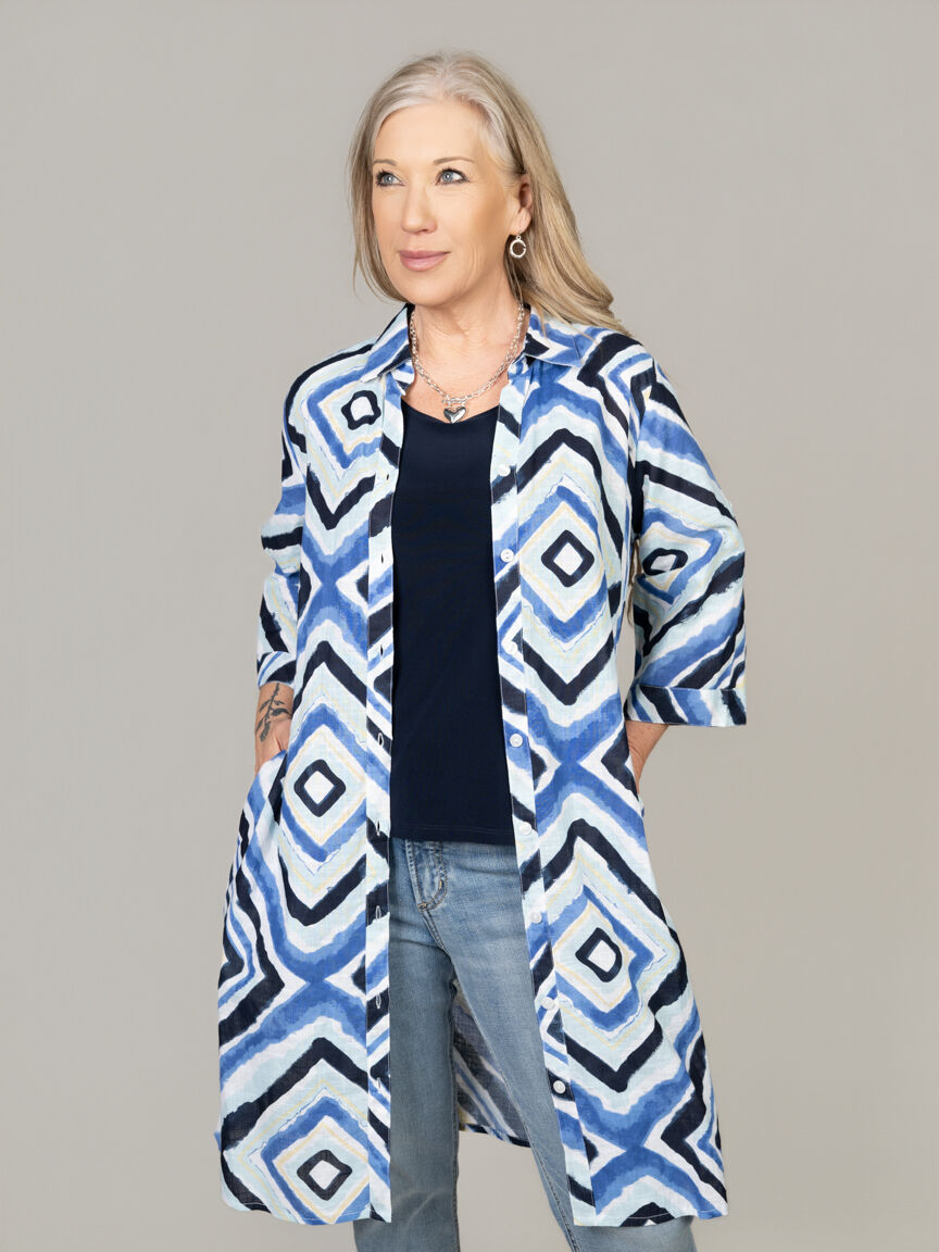 Button-Up Knee-Length Dress With Roll Tab Sleeves