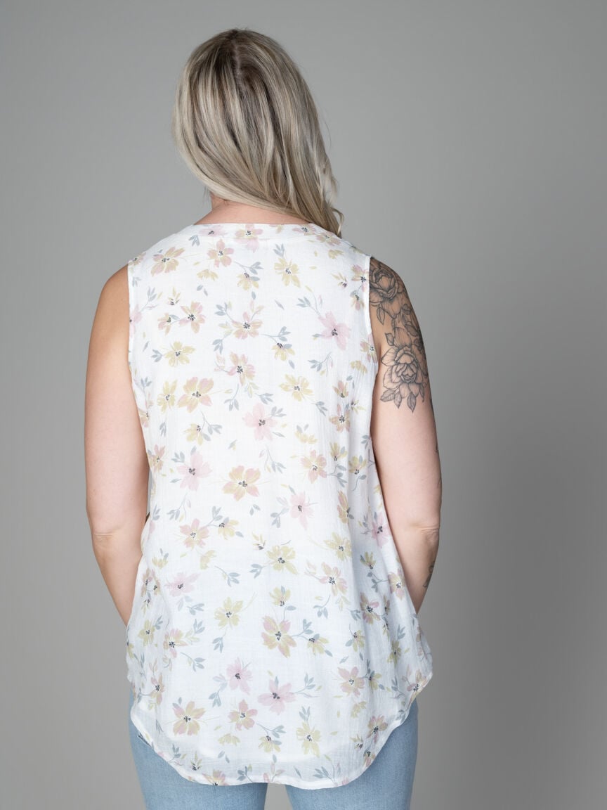 Sleeveless Top With Wooden Accent Buttons