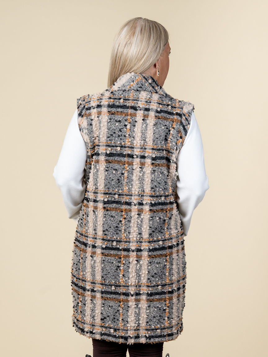 Long Plaid Vest With Notched Collar Image 4