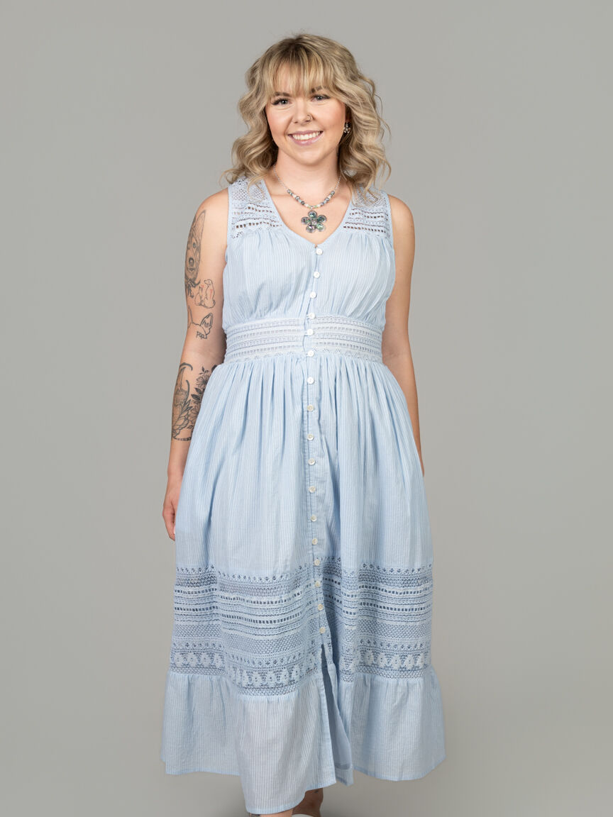 Crochet Lace Button Front Maxi Dress