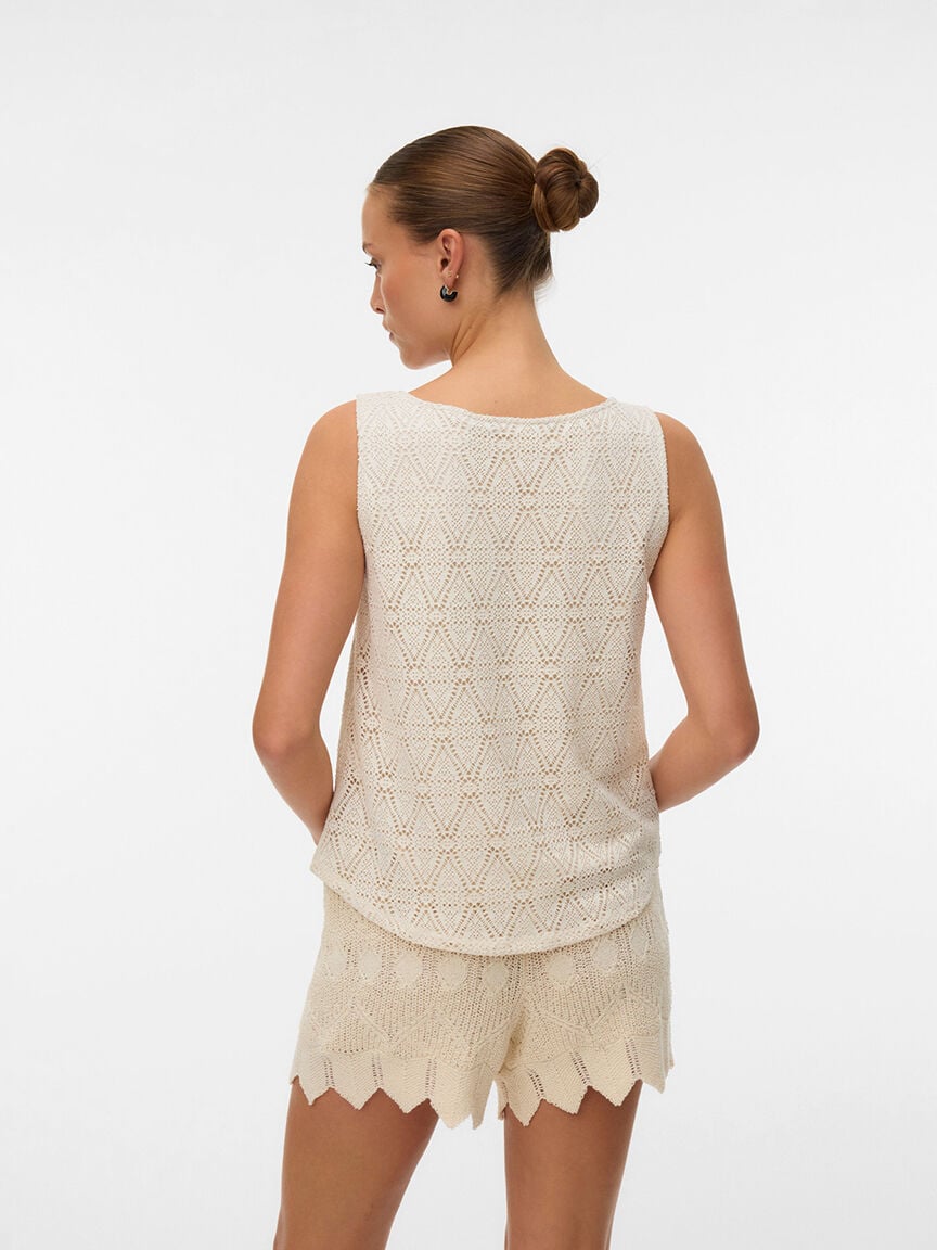 Lined Crochet Knit Sleeveless Shirt