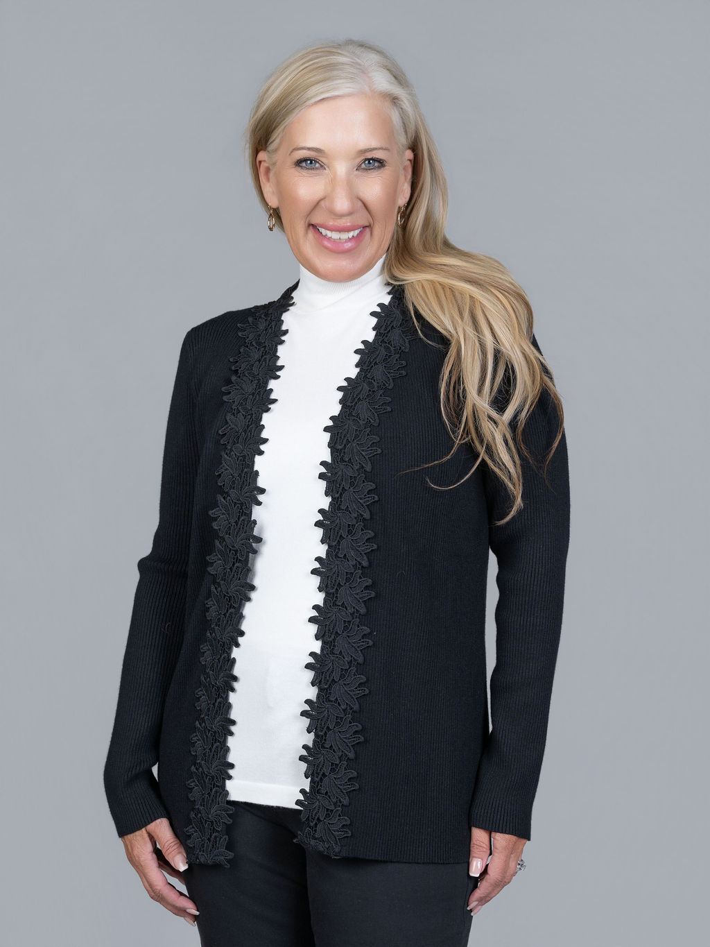 Lace Trim Open Front Cardigan
