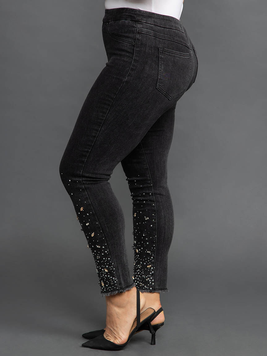 Audrey Pull-On Slim Leg Pants with Gemstone Details Image 3