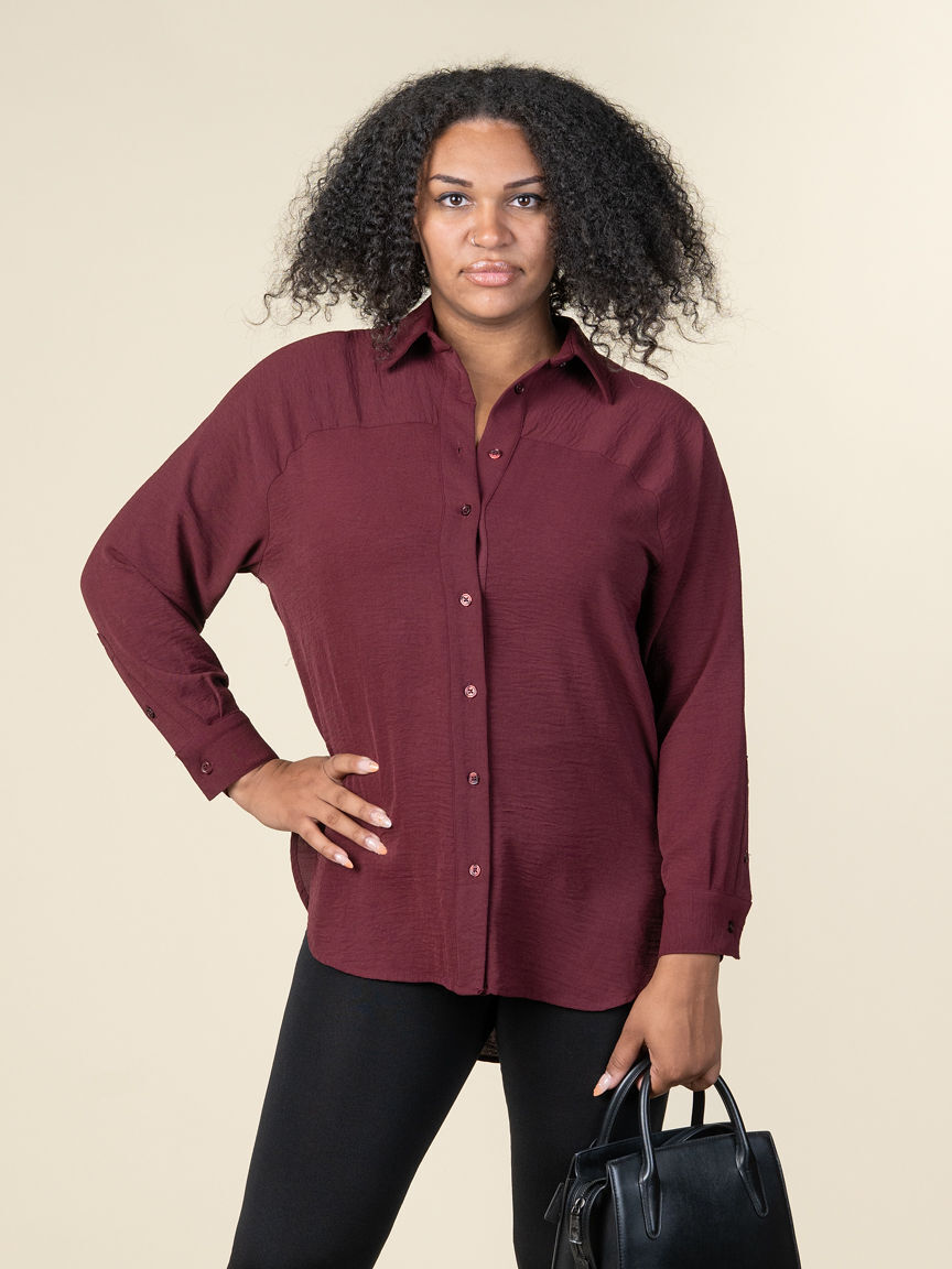 Stretch Woven Flowy Raglan Sleeve Shirt