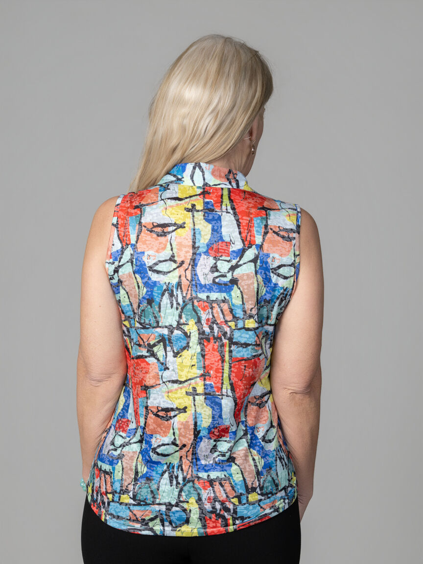 Burnout Collared Sleeveless Top