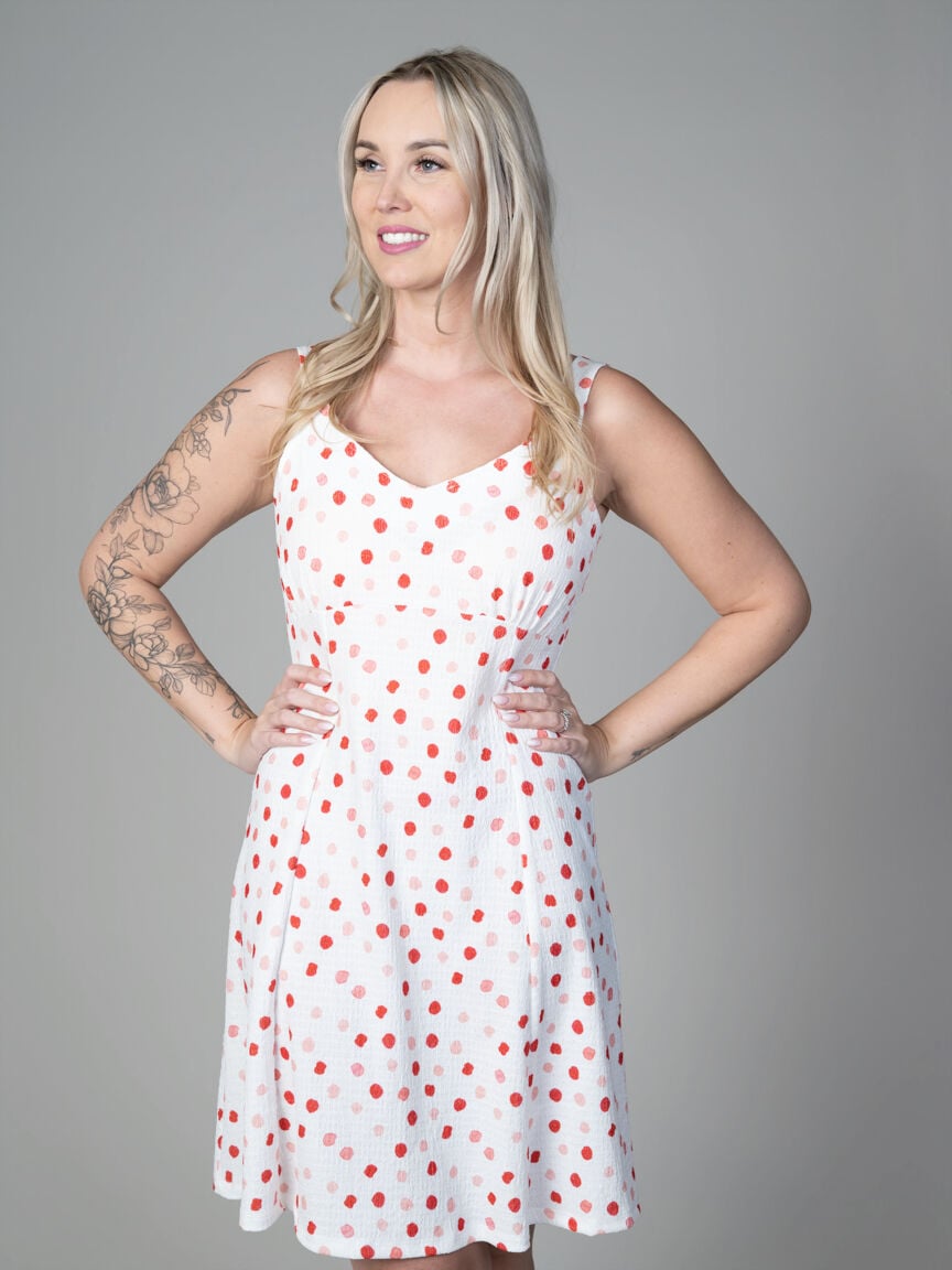 Sleeveless Knee Length Polka Dot Dress Image 4