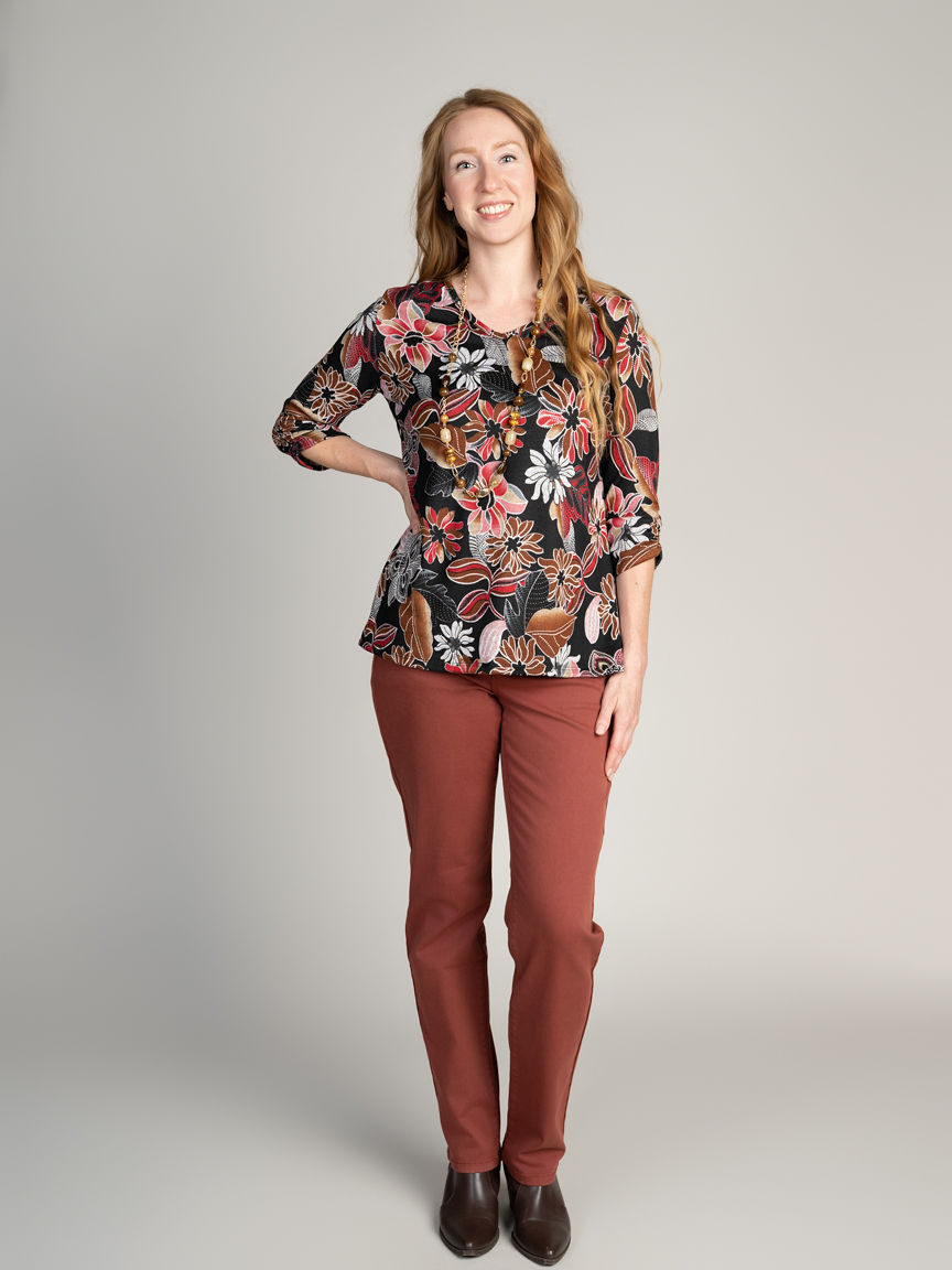 Puff Print V-Neck Top