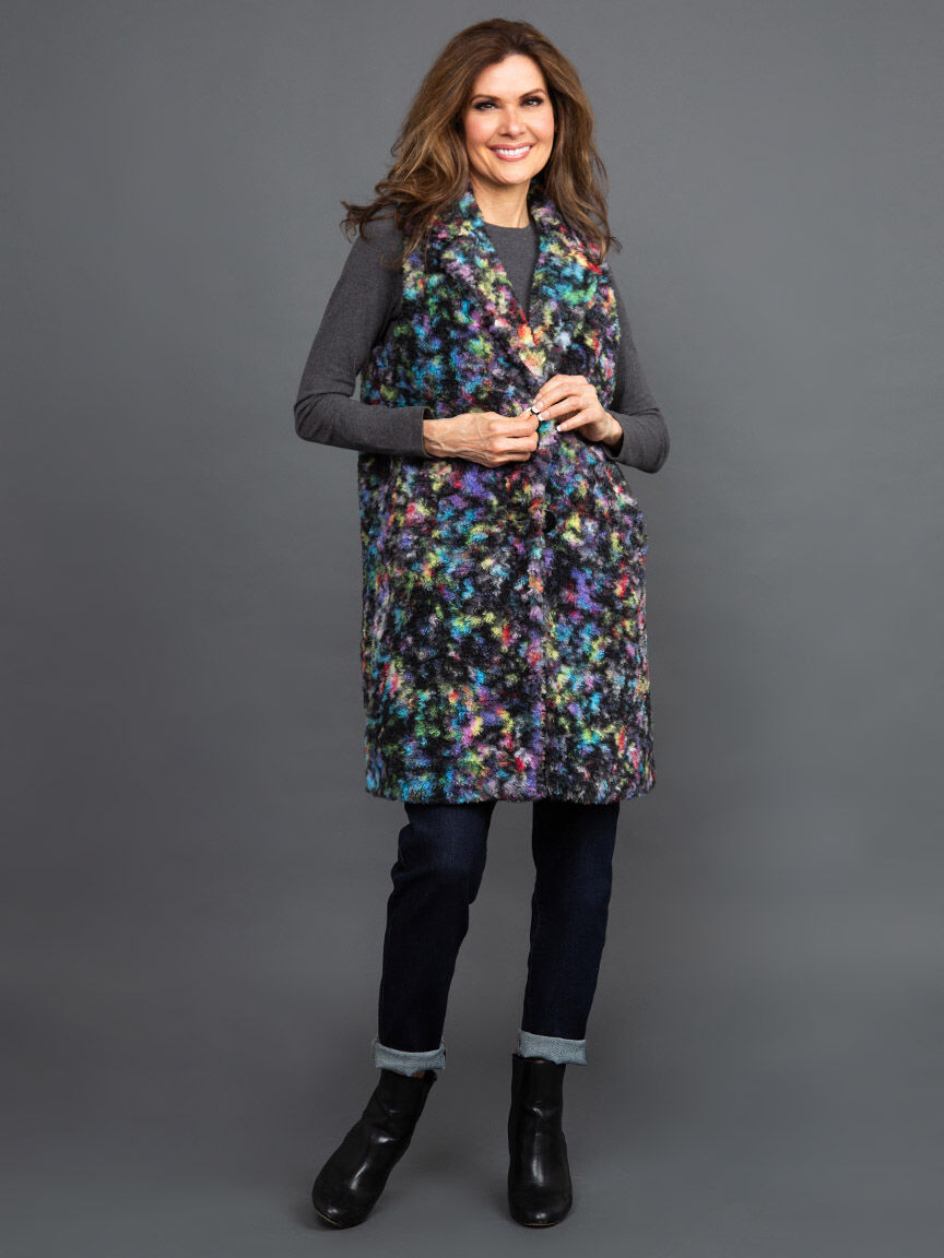 Faux Fur Multi Color Longline Vest Image 1