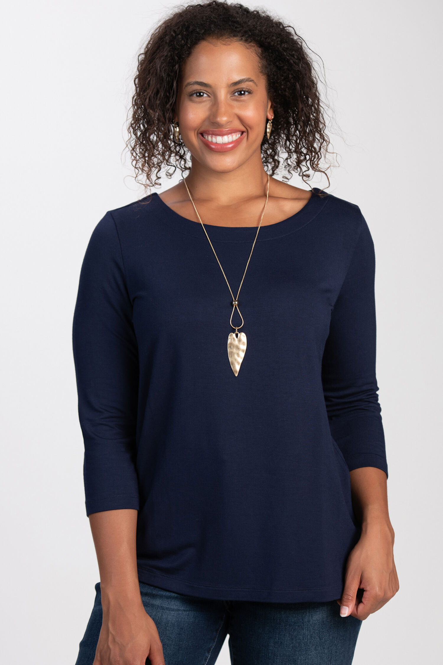 &frac34; Sleeve Boat Neck Top  Image 1