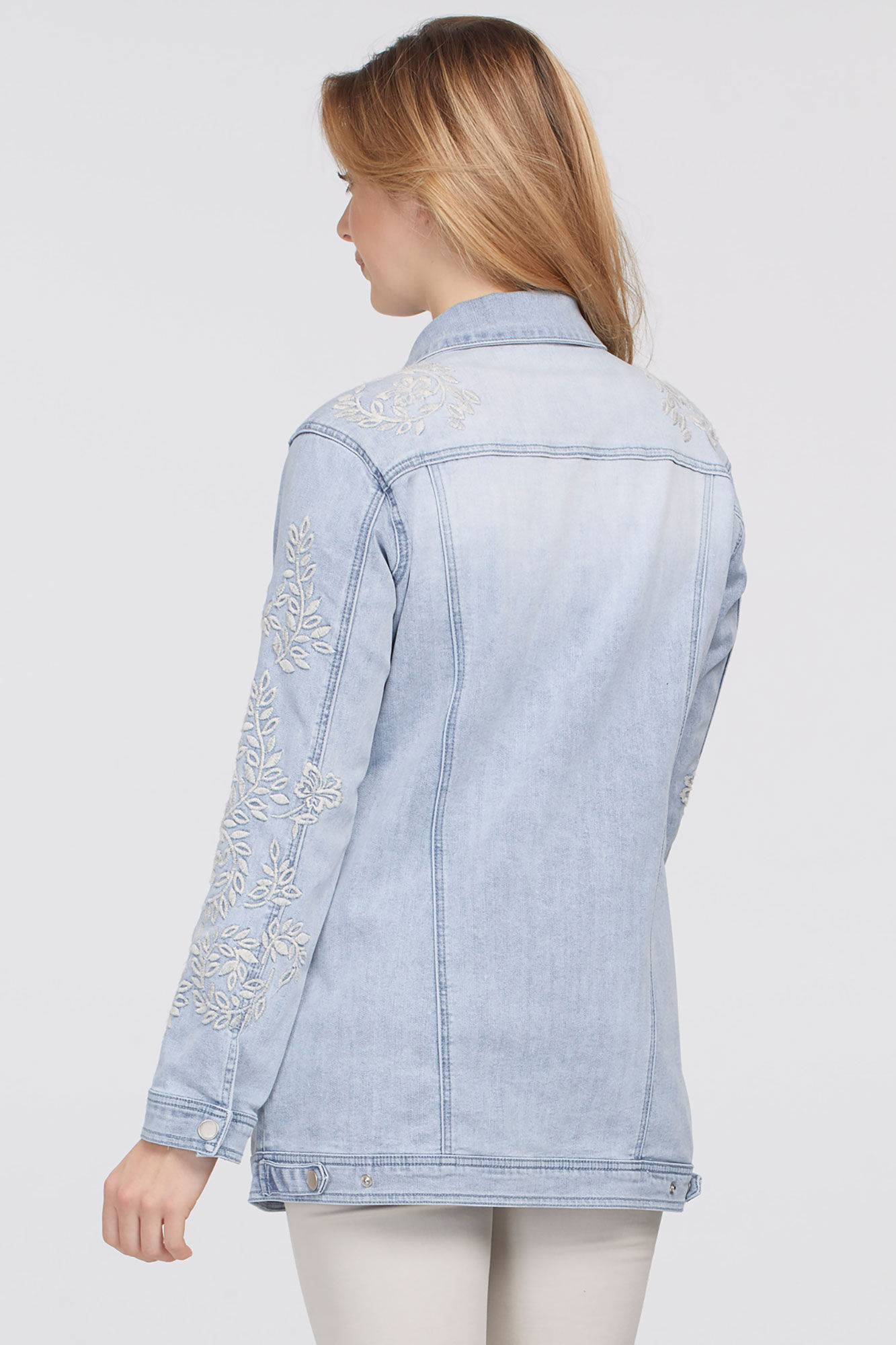 Ivory-Floral Embroidery Denim Jacket Image 2