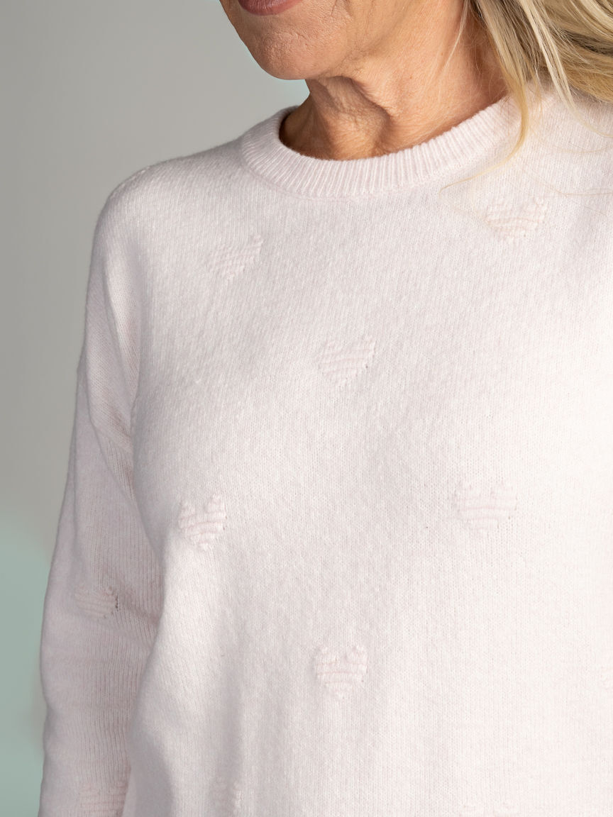 Crew Neck Sweater With Textured Hearts