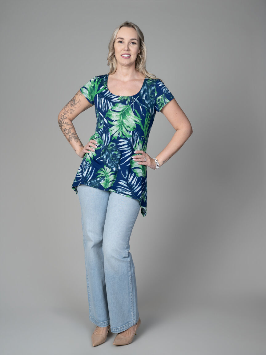 Short Sleeve Shark Bite Hem Top