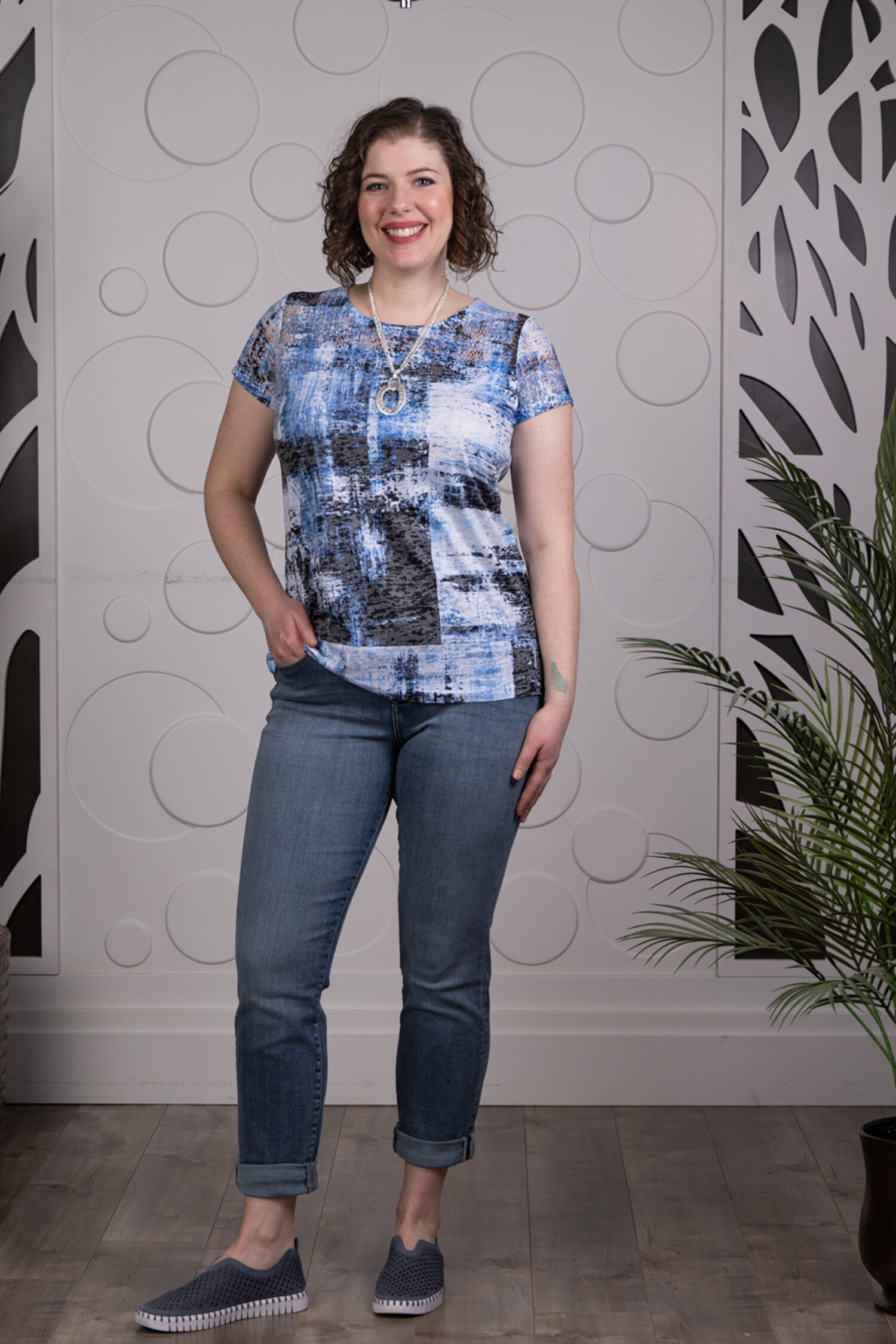 Cap Sleeve Lace Shoulder Burnout Top Image 2