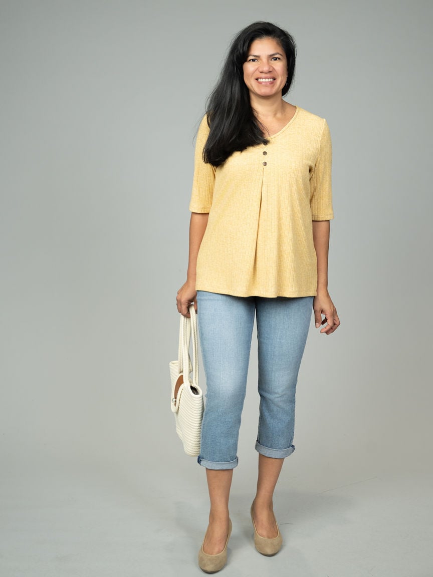 Elbow Sleeve V-Neck Top Image 5