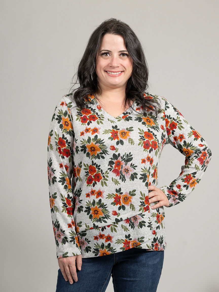 Tiered Long Sleeve Floral Top