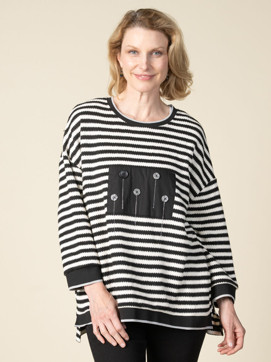 3/4 Sleeve Striped Top with Hotfix Detail Image 3