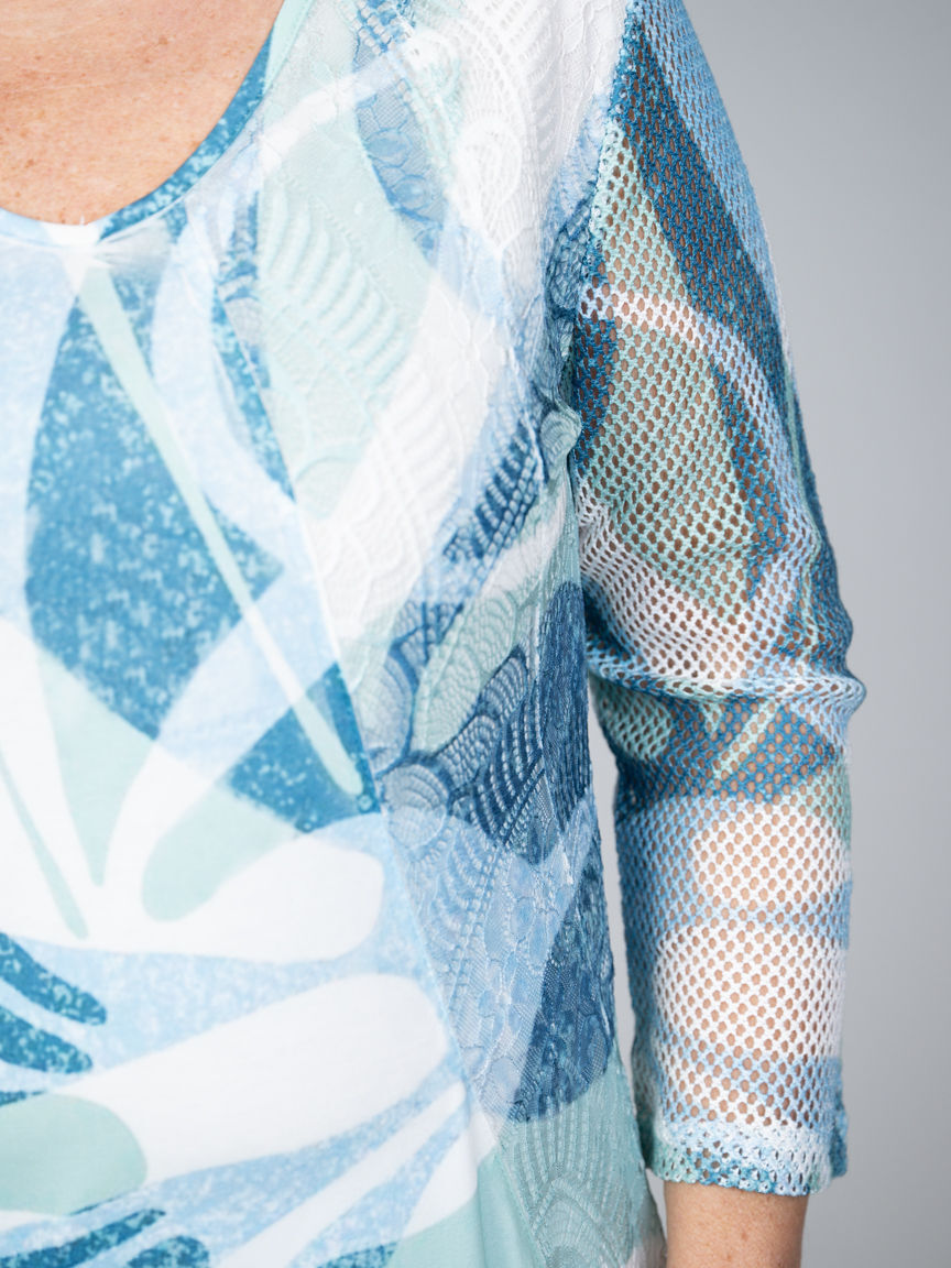 3/4 Sleeve Mixed Panel Top