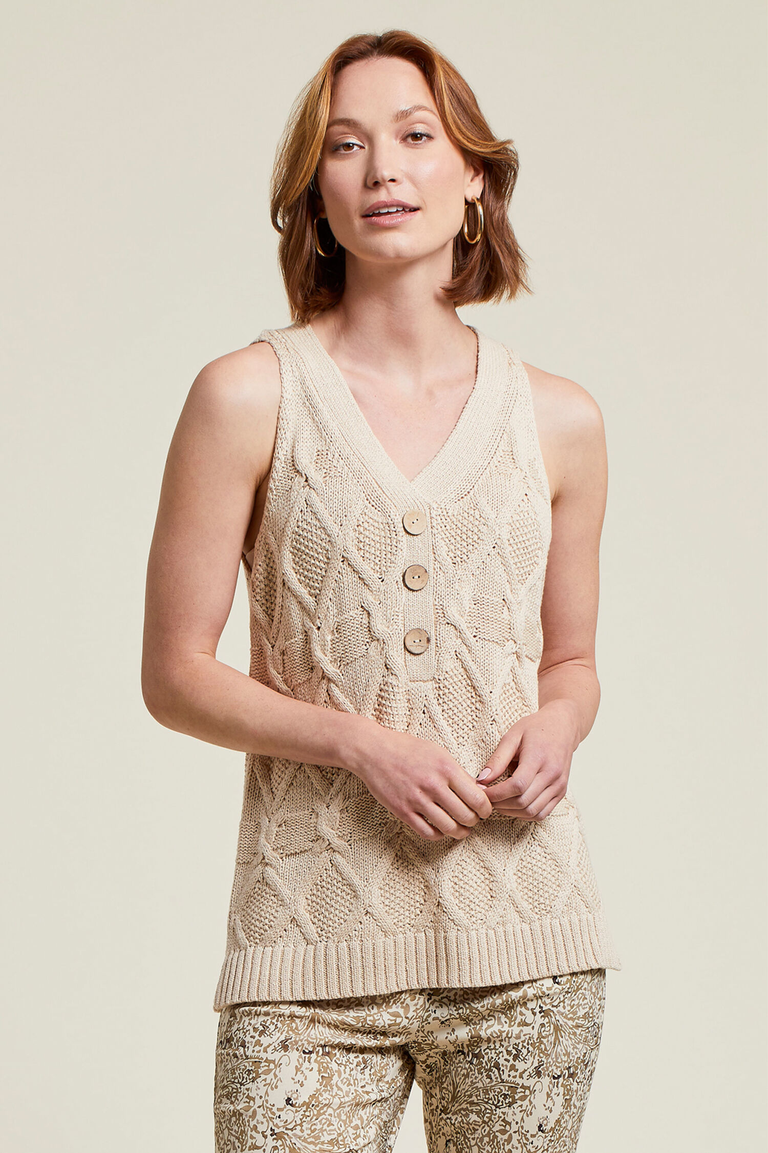 Sleeveless Cable-Knit Sweater Image 1