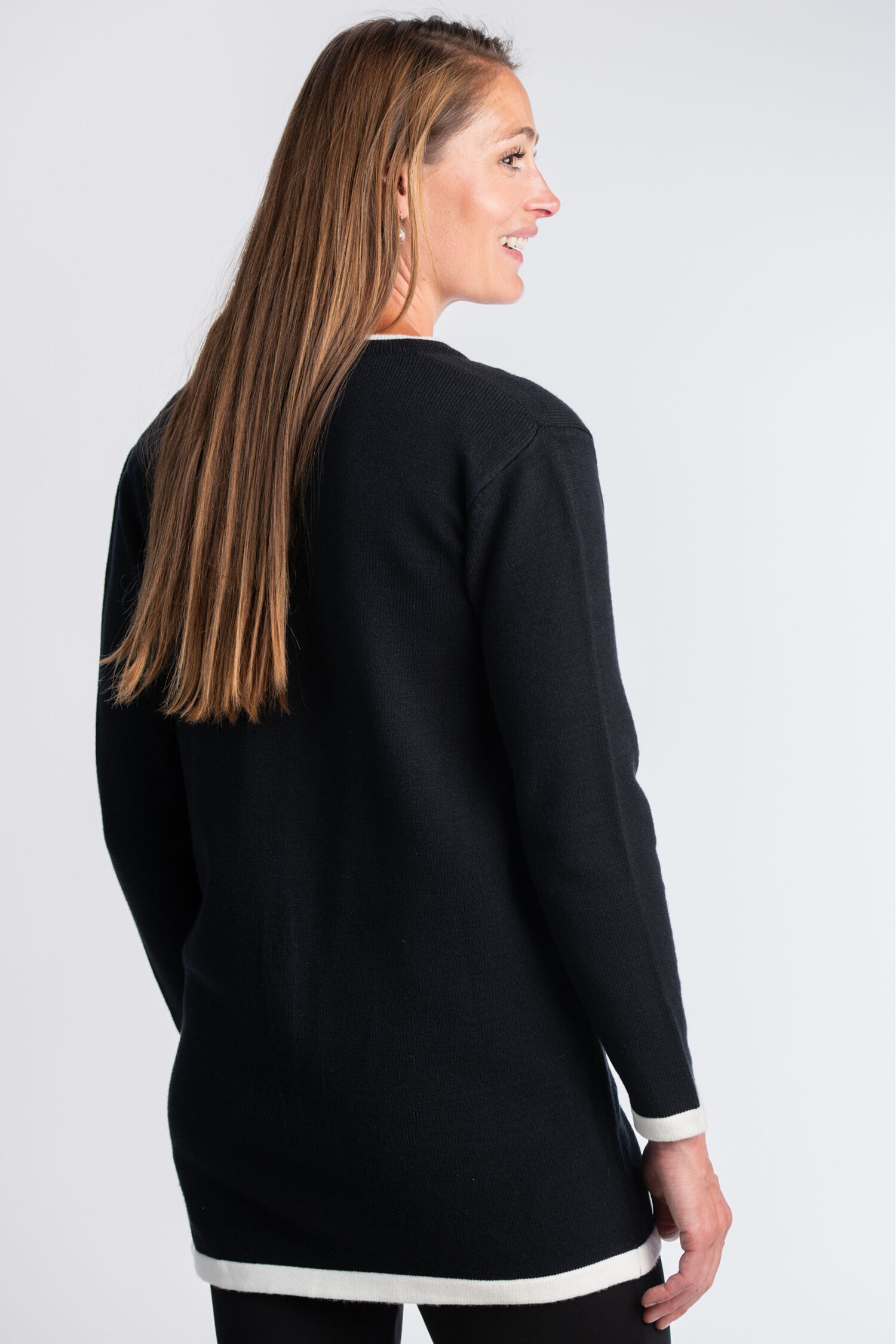 White Trim Pearl Button Cardigan  Image 2