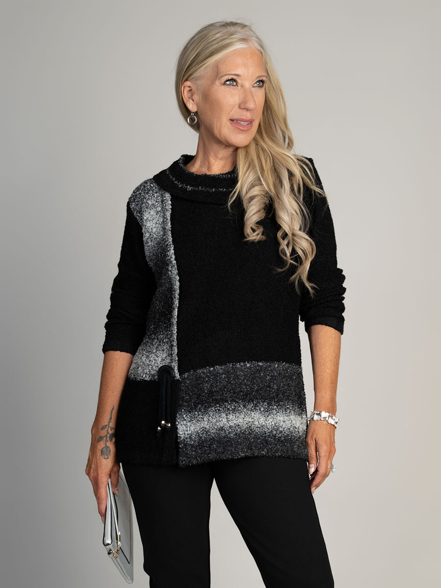 Mixed Media Cowl Neck Sweater