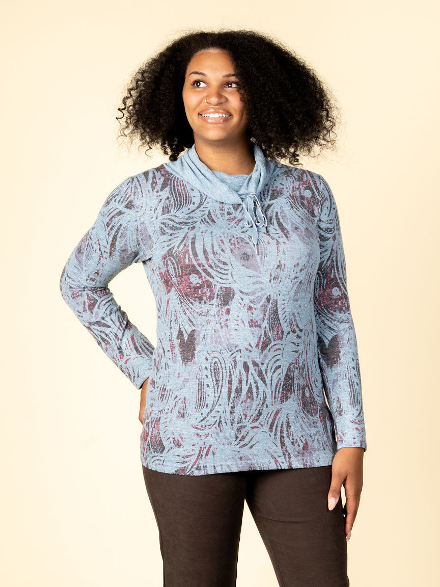 Long Sleeve Draped Cowl Neck Top