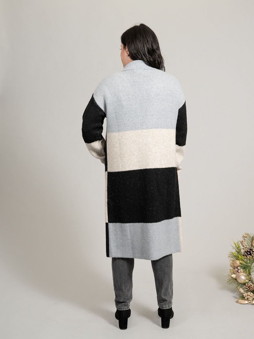 Color Block Open Front Long Cardigan