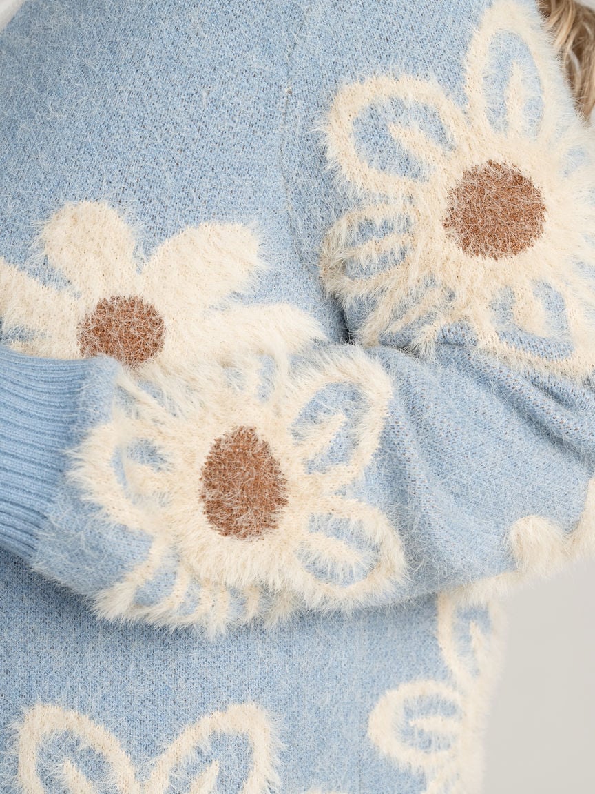 Fuzzy Floral Button Front Cardigan