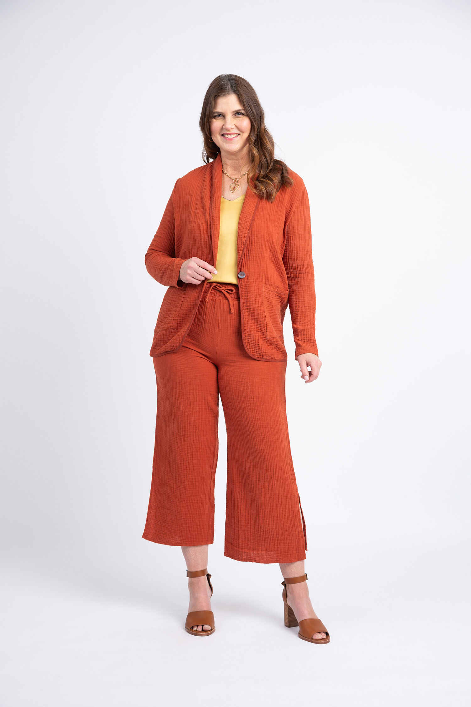 &frac34; Sleeve Crinkle Gauze Blazer Image 1