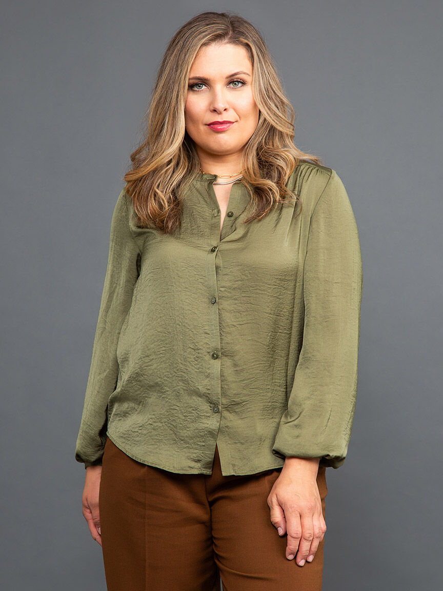 Balloon Sleeve Button-Up Blouse Image 2