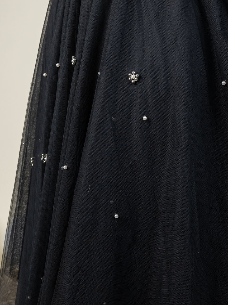 Midi Tulle Skirt with Peal Detail Image 5