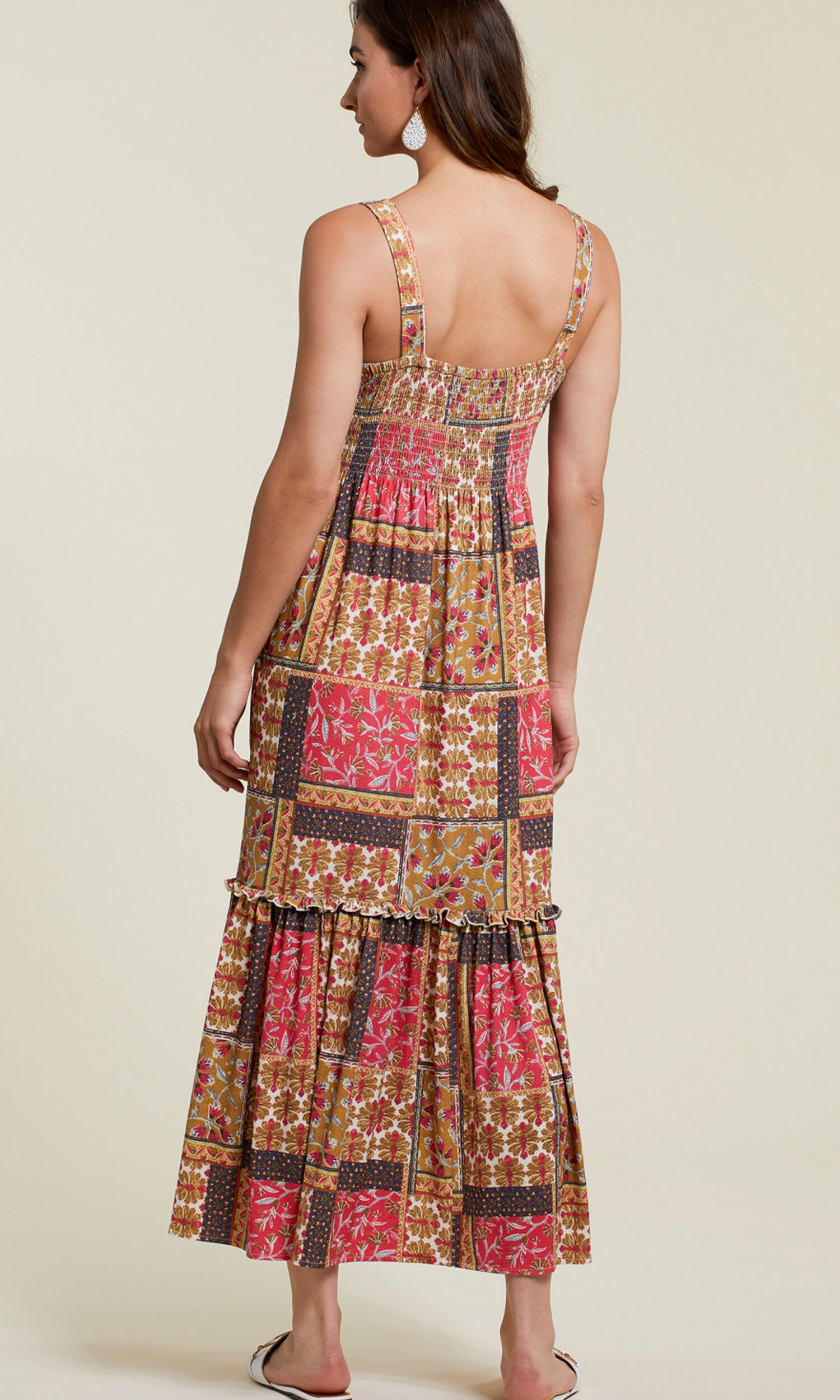 Tiered Patchwork Print Maxi Dress Image 3