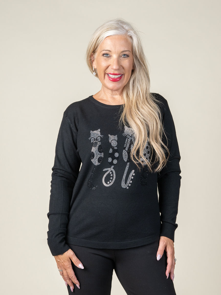 Long Sleeve Crew Neck With Cat Hotfix  Image 2