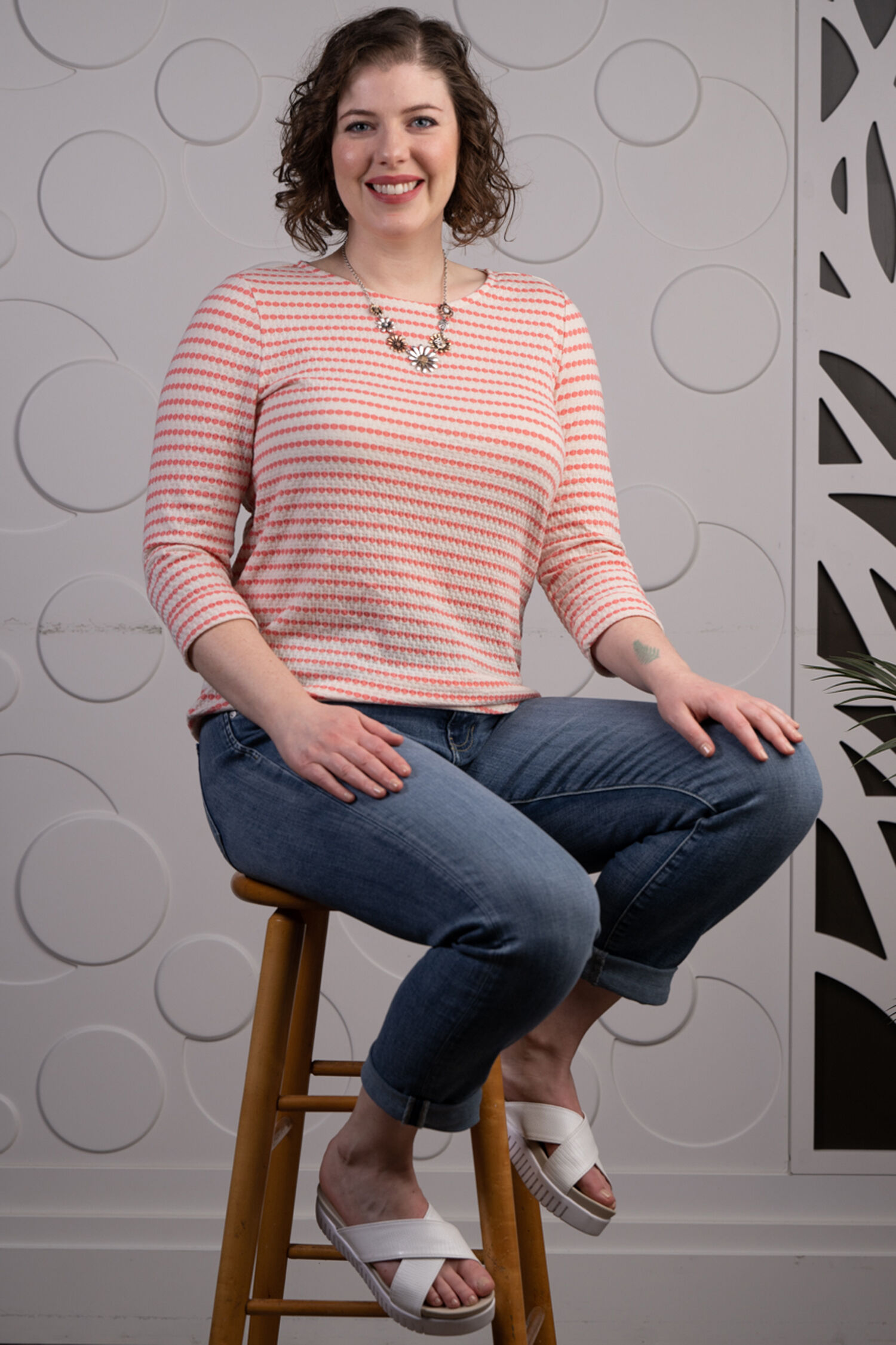 Textured Striped Crew Neck Sweater Image 2