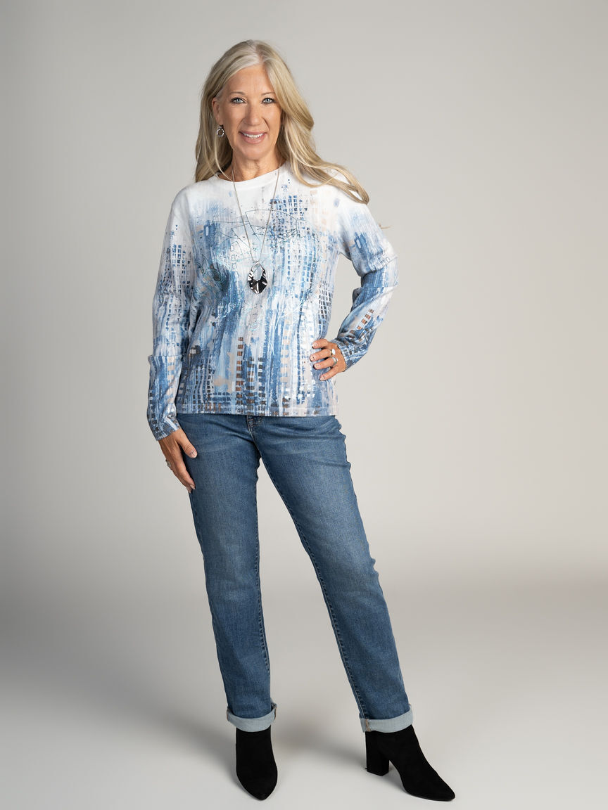 Abstract Floral Foil Sweater