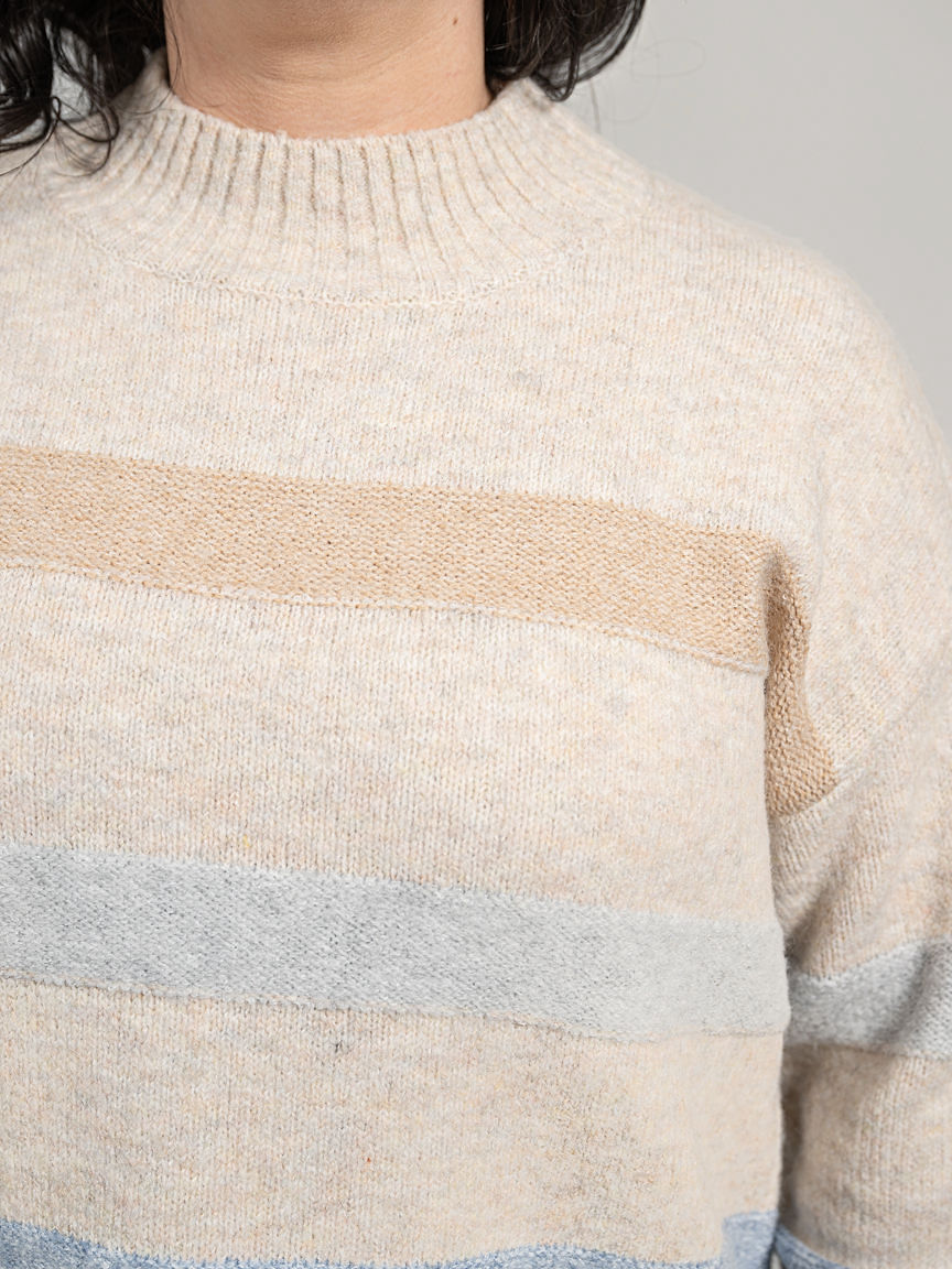 Striped Long Sleeve Mock-Neck Sweater