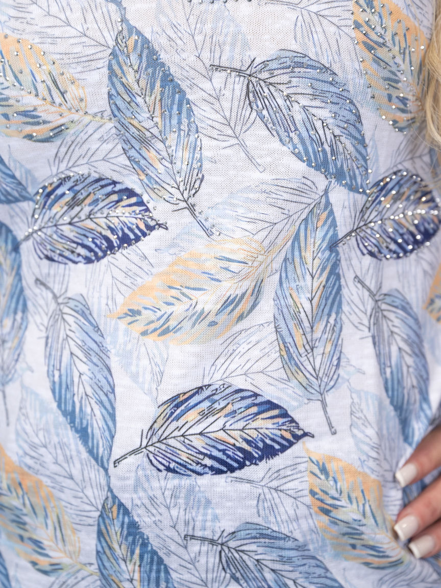 3/4 Sleeve Leaf Print Top