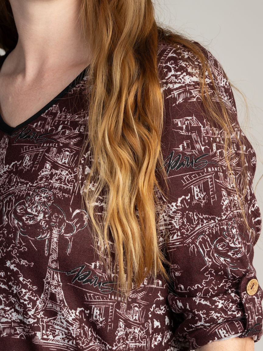 3/4 Sleeve City Print Top