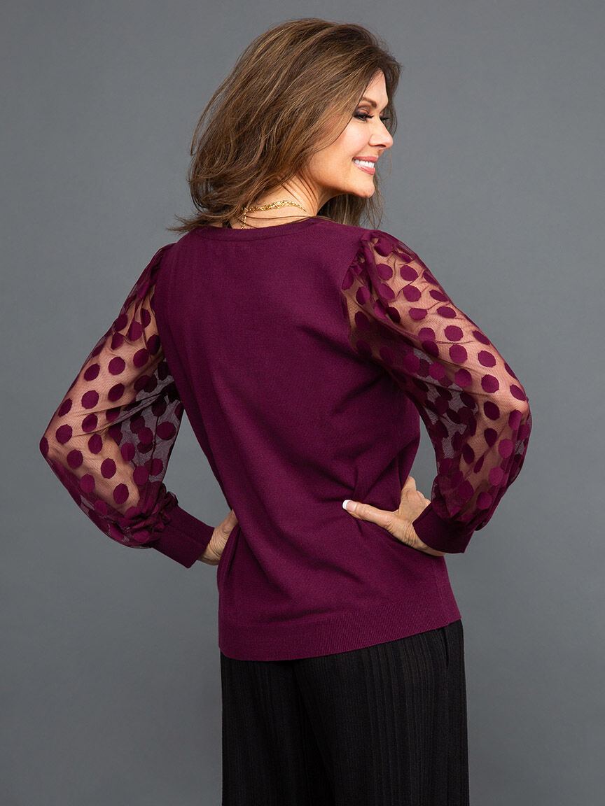 V-Neck Sweater w/ Sheer Balloon Sleeves Image 4