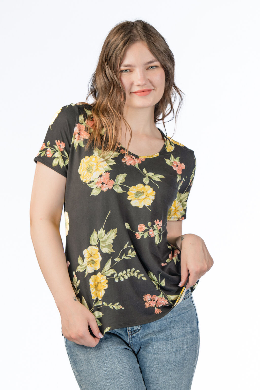 Floral Black V-Neck Top Image 3