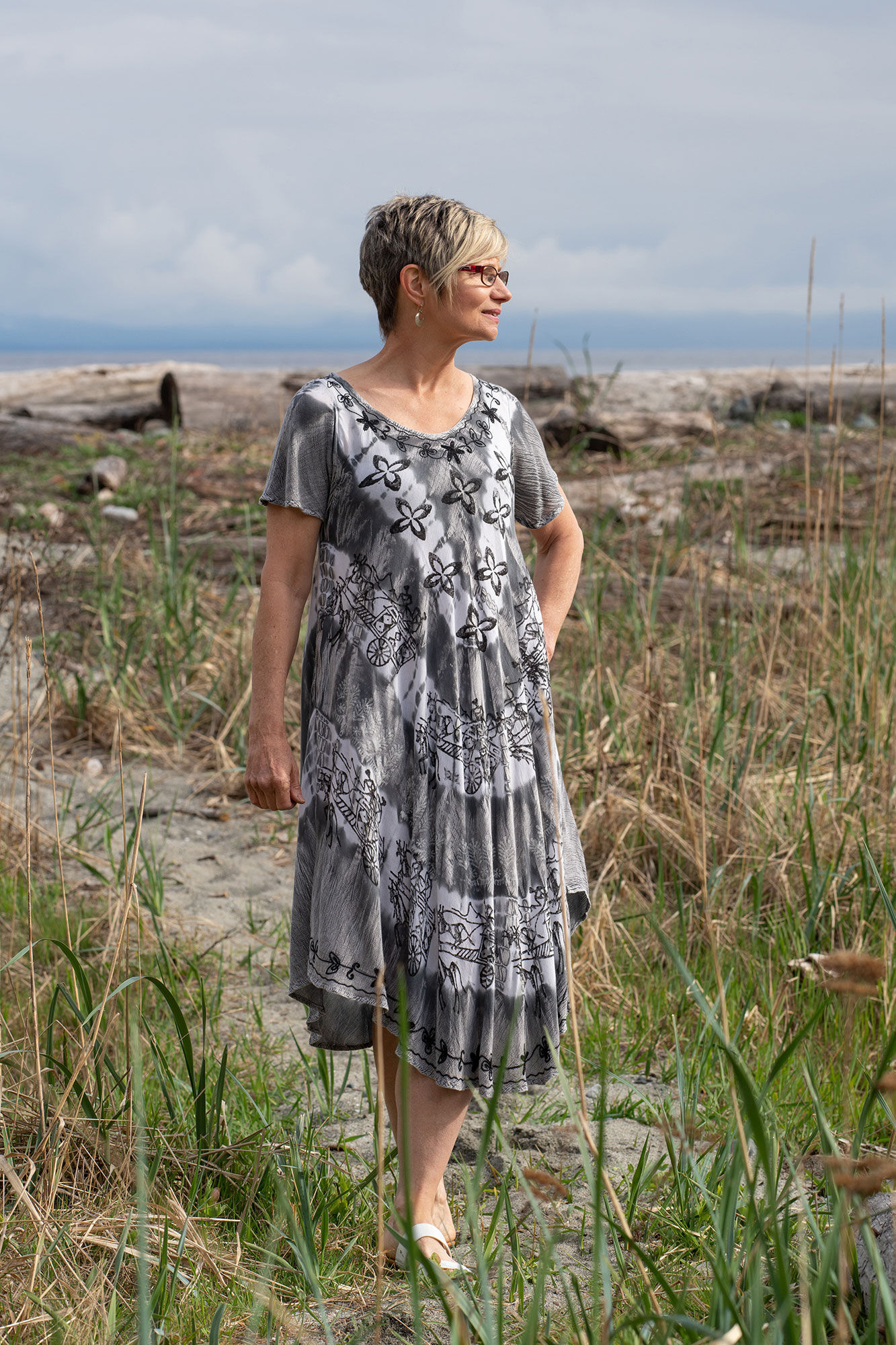 Short Sleeve Tie Dye Swing Dress Image 1