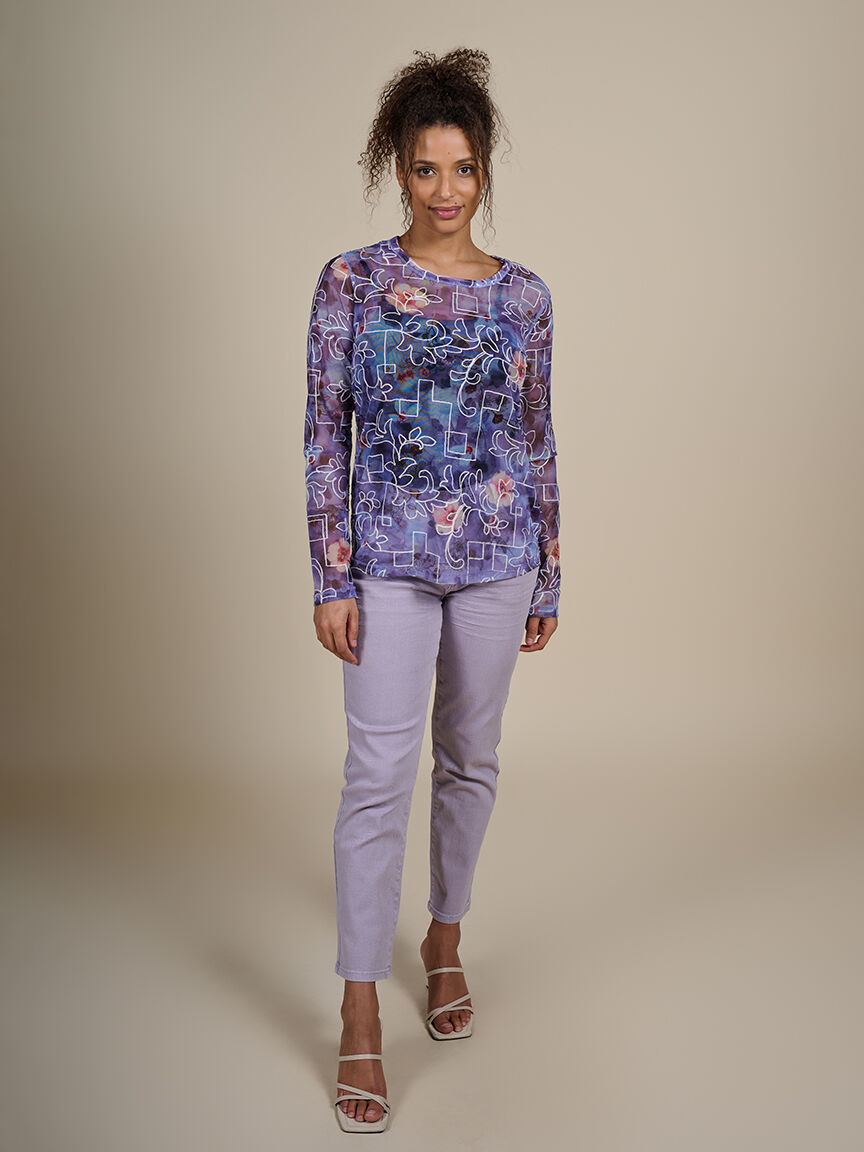 Long Sleeve Mesh Top with Embroidery  Image 6