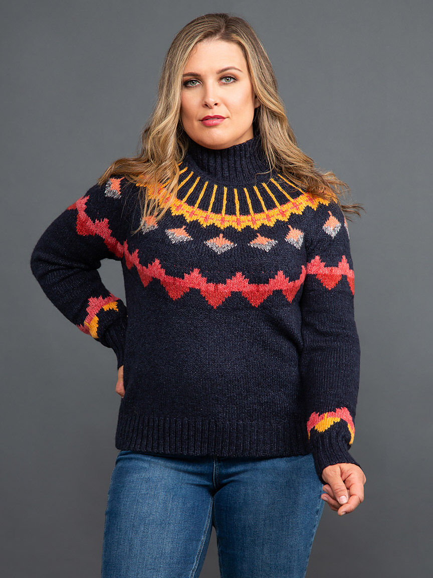 Novelty Yarn Mock Neck Intarsia Sweater Image 2