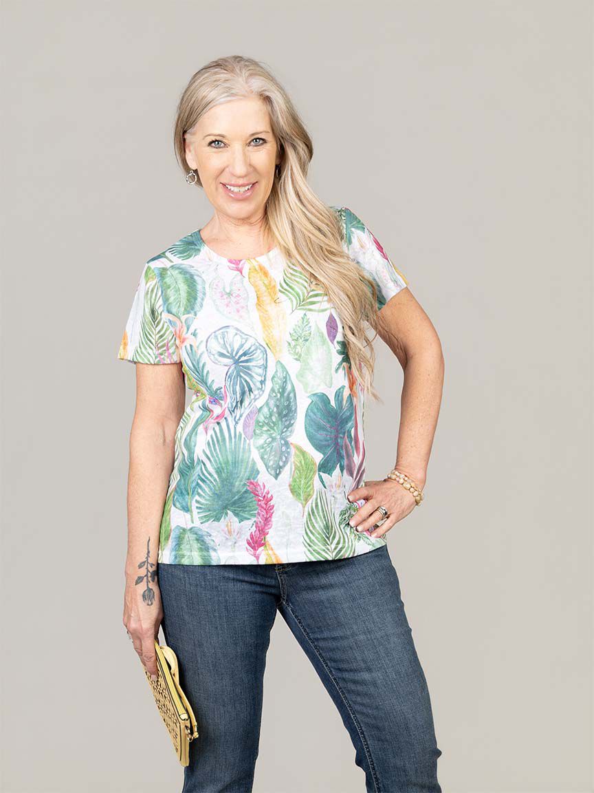 Henley Top with Roll-Tab 3/4 Sleeves