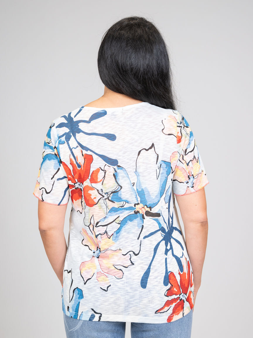 Burnout V-Neck Top With Exposed Seams