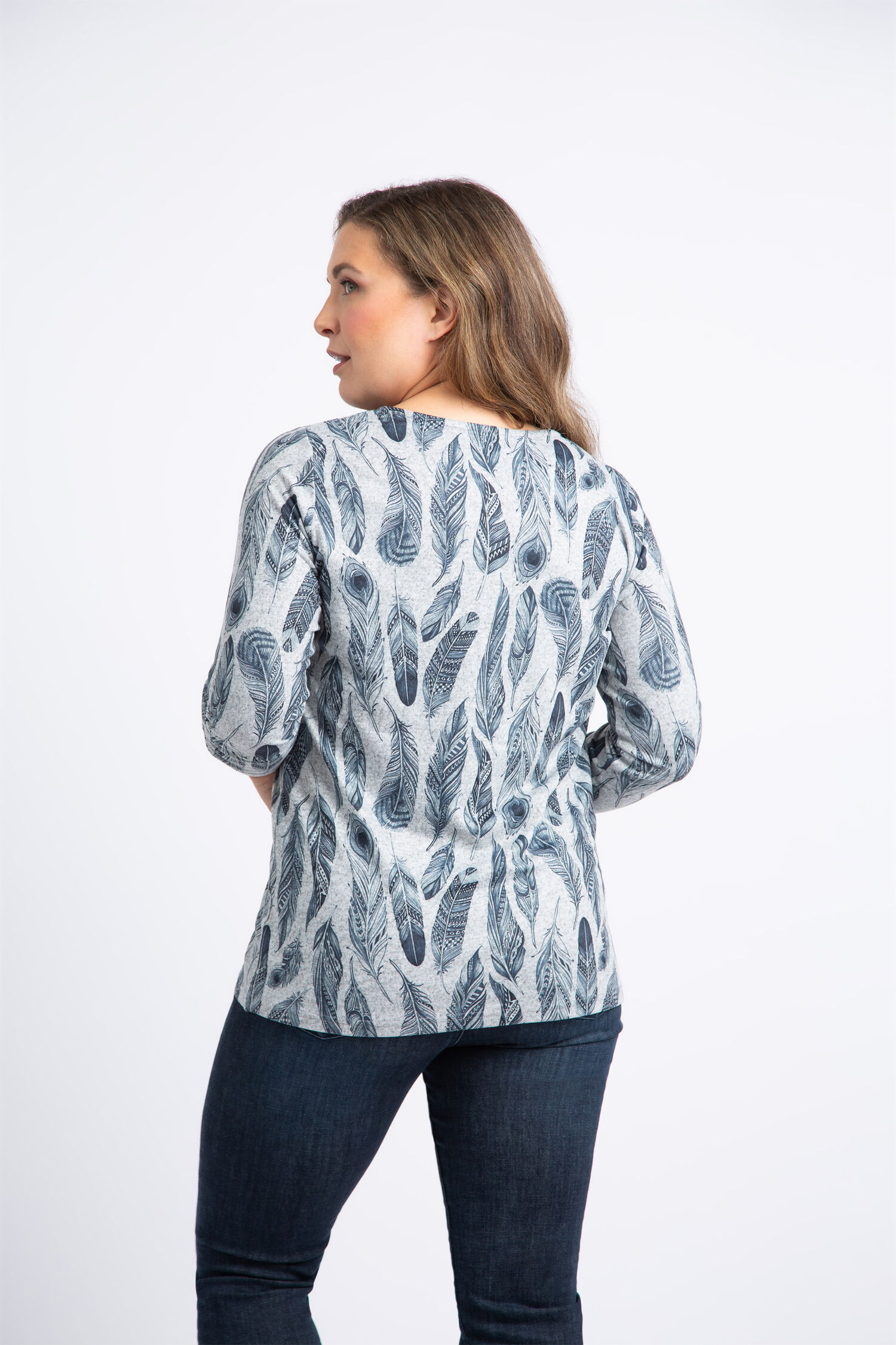 3/4 Sleeve Henley Neck Feather Top  Image 4